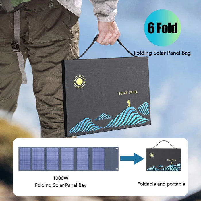 Portable Solar Panel Bag, 1000W – USB & DC Output – Powerful Outdoor Camping Solar Charger