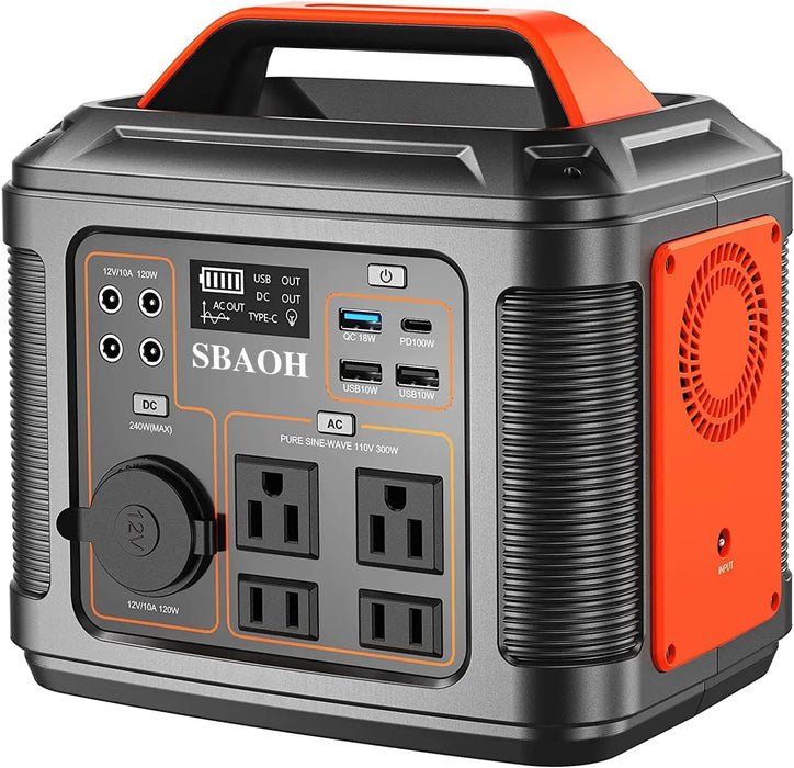 Portable Power Station, 300W 296Wh Solar Generator – Quick Charge / 110V AC Outlets / DC Ports & LED Flashlight, Lithium Battery Backup