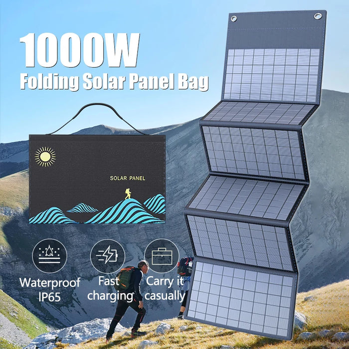 Portable Solar Panel Bag, 1000W – USB & DC Output – Powerful Outdoor Camping Solar Charger