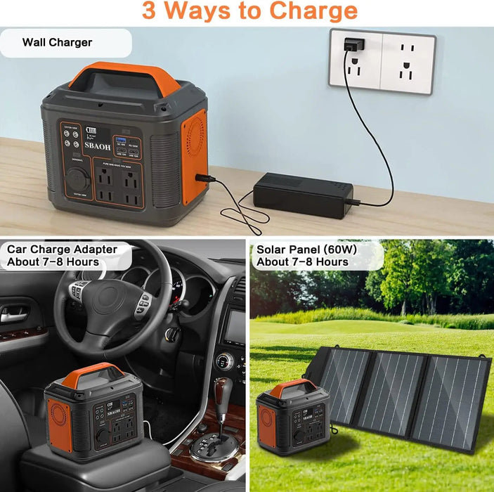 Portable Power Station, 300W 296Wh Solar Generator – Quick Charge / 110V AC Outlets / DC Ports & LED Flashlight, Lithium Battery Backup