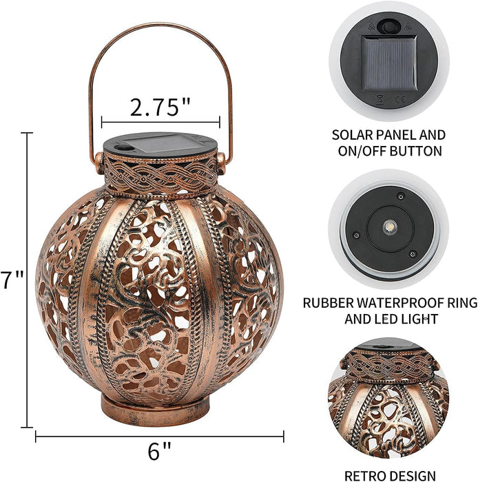 Outdoor Solar Lantern 2 Pack Outdoor Solar Hanging Lantern Retro Solar Lights with Handle Solar Garden Lights Decor for Yard Patio, Brown