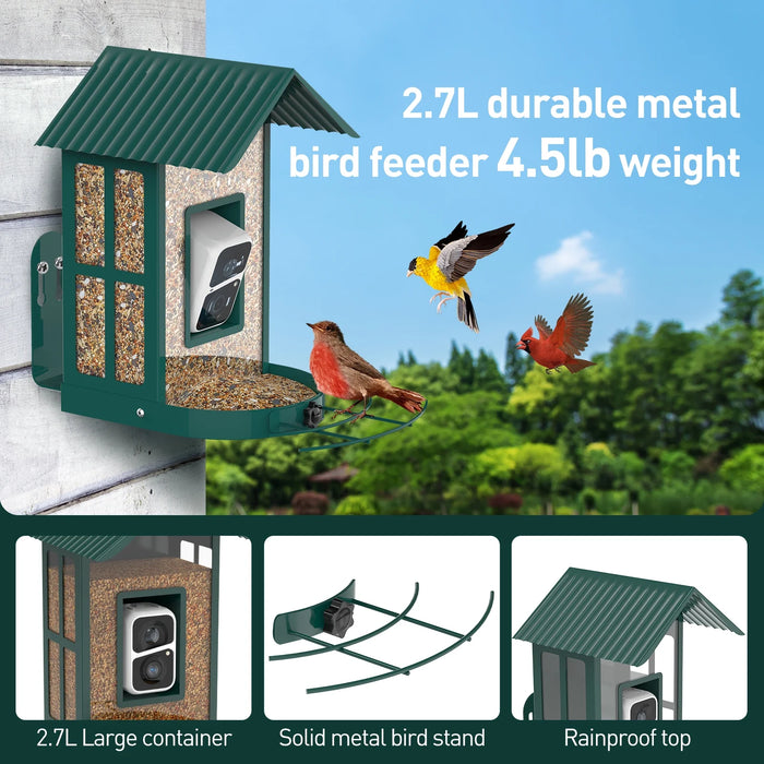 BF08 Smart Bird Feeder Camera with AI Identify Bird Species, Wild Bird Watching Cam, Live View, Instant Notifications, 5W Solar Panel -Metal Case