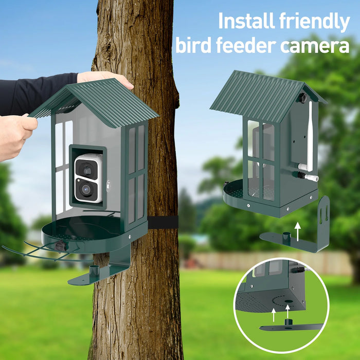 BF08 Smart Bird Feeder Camera with AI Identify Bird Species, Wild Bird Watching Cam, Live View, Instant Notifications, 5W Solar Panel -Metal Case