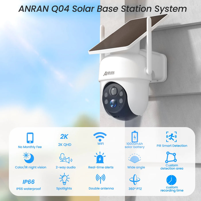 2K/4MP Solar Security Camera with Base Station, Spotlight, Expandable Local Storage, No Monthly Fee, 360° View Wireless Outdoor Camera, Waterproof PIR Detection, Home Surveillance System Camera