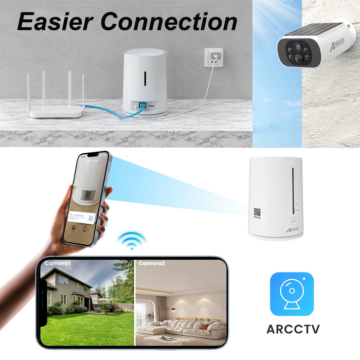 4MP Wifi Solar Camera 2K Outdoor Wireless Battery Security Camera 4CH NVR PIR Humanoid Detection Siren Alarm ARCCTV APP