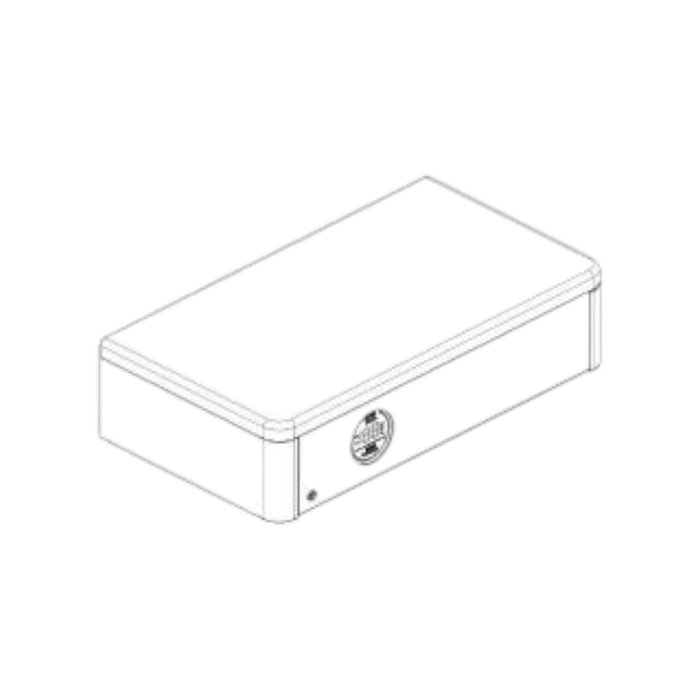 The HomeGrid BMS and Base HG-MC100-200M2 by HomeGrid is a rectangular electronic device crafted with sleek simplicity, perfect for off-grid cabins. It boasts a circular logo on one side and seamlessly incorporates modular energy storage, showcasing innovation in battery modules.